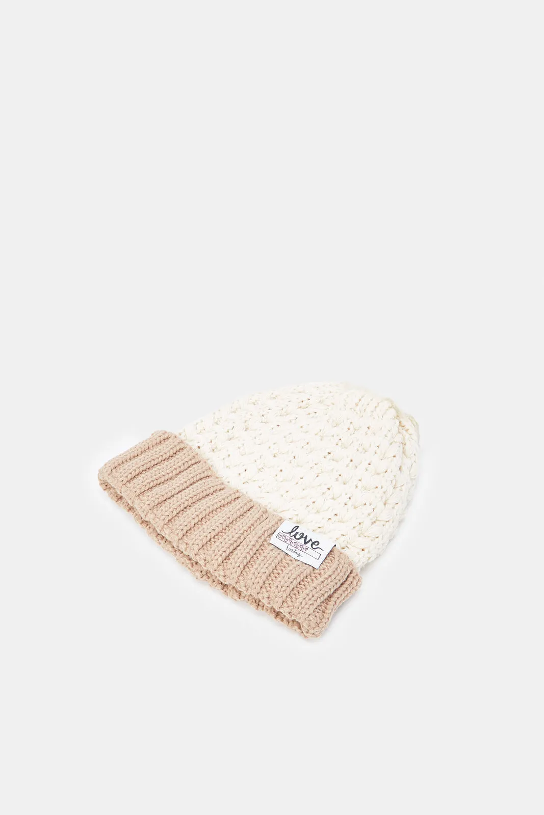 Women Beige And Pink Knitted Cap