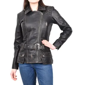Women’s Slim Fit Cut Hip Length Biker Leather Jacket Rub off Conkara